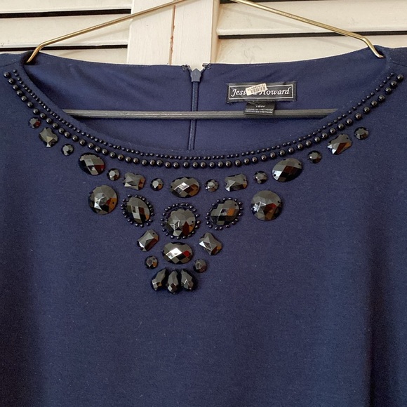 Vintage Jessica Howard navy blue dress with imbezzelment. Size 18W - Picture 3 of 11